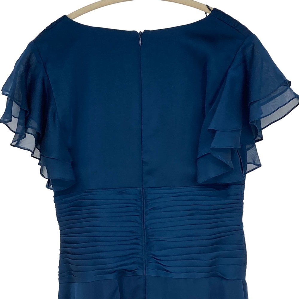 *Adrianna Papell Occ 6 Teal chiffon Ruffled Gown Flutter Sleeves Beaded Detail - Picture 7 of 12